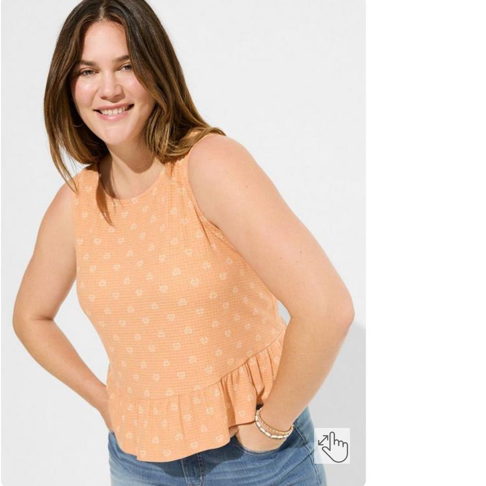 Torrid Peach Floral Print Ribbed Knit Peplum‎ Tank Top Plus Size